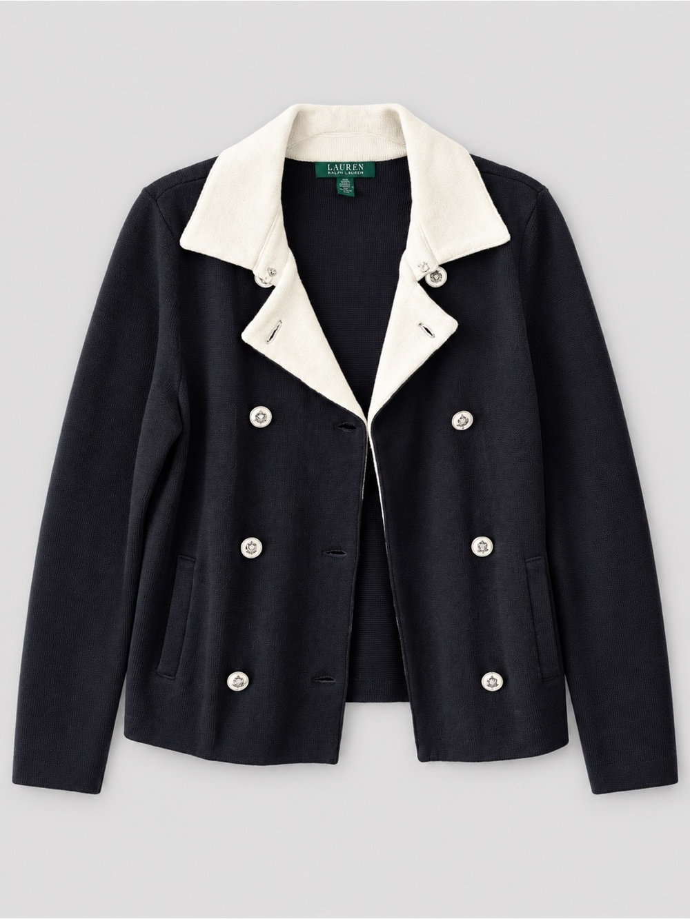 Ralph Lauren Lauren Black & Cream Double-Breasted Knit Jacket